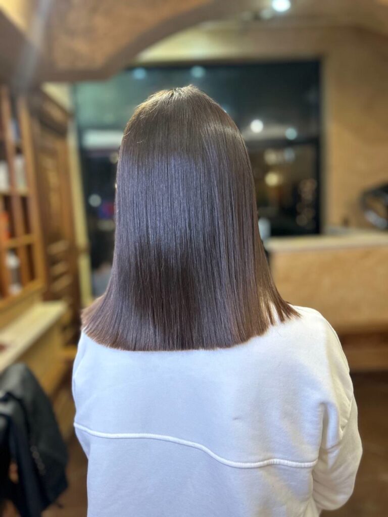 Glossy brunette hair color, Chicago hair colorist